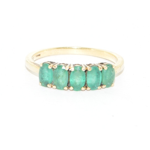 111 - 9ct gold ladies 5 stone Emerald ring size N