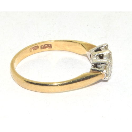 130 - 9ct gold ladies 3 stone Diamond ring hall marked in the ring as 0.50ct size L