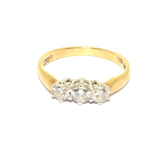 130 - 9ct gold ladies 3 stone Diamond ring hall marked in the ring as 0.50ct size L