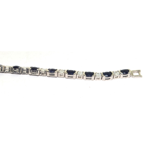 133 - Silver Sapphire and CZ line bracelet