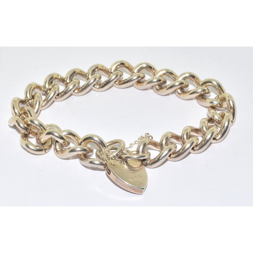 190 - heavy 925 silver bracelet with heart padlock and safety chain 18cm long 55 grams