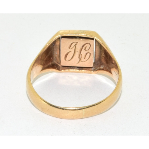 191 - 9ct gold Masonic reversable signet ring with enamelled Masonic decoration 6.5g size X