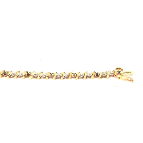 193 - 9ct gold Diamond and Sapphire line bracelet 20cm long 6.7g