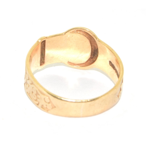 196 - 9ct gold gents buckle signet ring 3.6g size Q