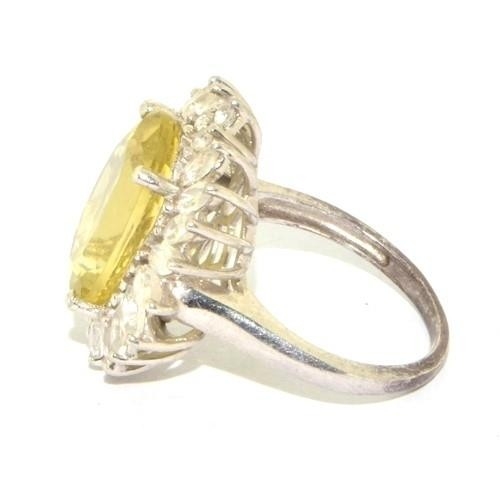 222 - Large 925 silver ladies Lemon quarts statement ring set in an open work design size Q