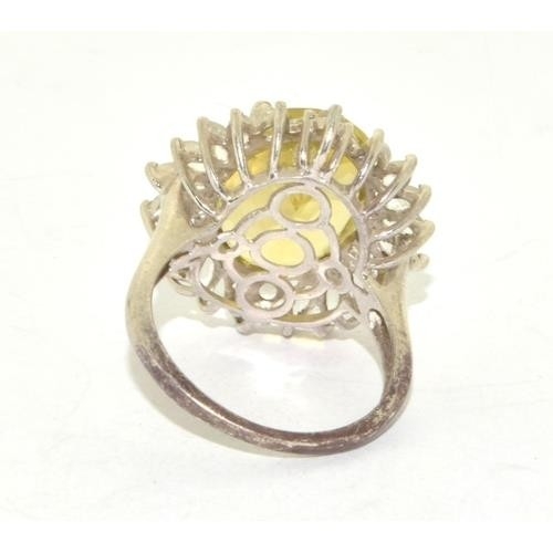 222 - Large 925 silver ladies Lemon quarts statement ring set in an open work design size Q