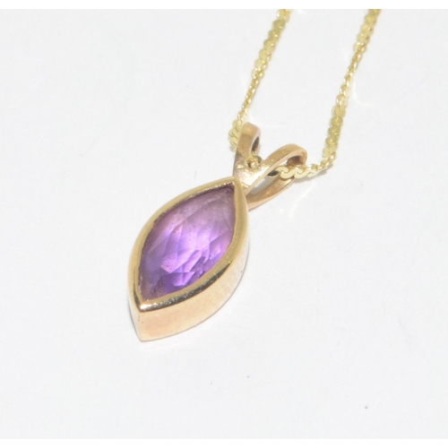 253 - 9ct gold Amethyst pendant necklace and 9ct gold Amethyst earrings the pendant on a 9ct gold chain of... 