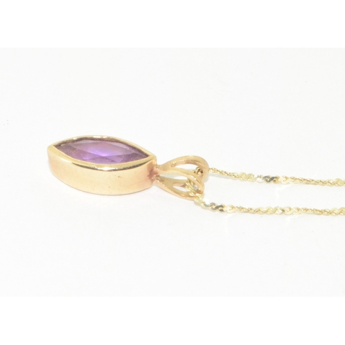 253 - 9ct gold Amethyst pendant necklace and 9ct gold Amethyst earrings the pendant on a 9ct gold chain of... 