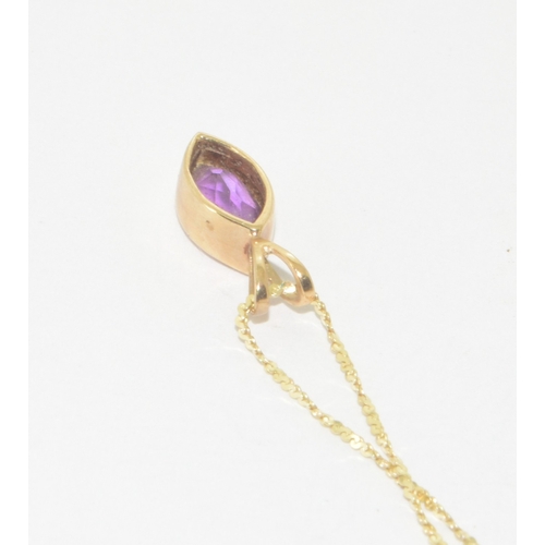 253 - 9ct gold Amethyst pendant necklace and 9ct gold Amethyst earrings the pendant on a 9ct gold chain of... 