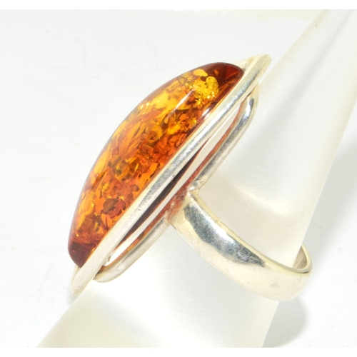 265 - 925 silver Diamond shape Amber large cocktail ring size N