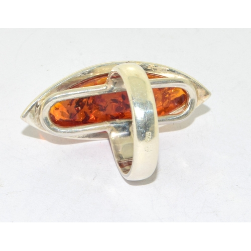 265 - 925 silver Diamond shape Amber large cocktail ring size N