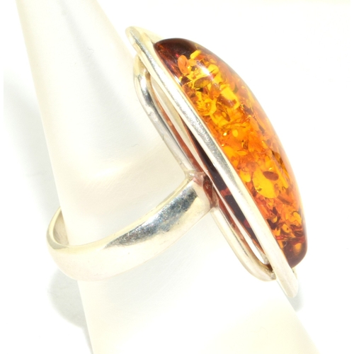 265 - 925 silver Diamond shape Amber large cocktail ring size N