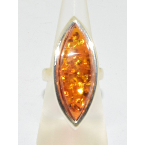 265 - 925 silver Diamond shape Amber large cocktail ring size N