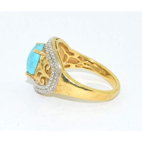 269 - 925 silver/gilt Turquoise cocktail/statement ring size S