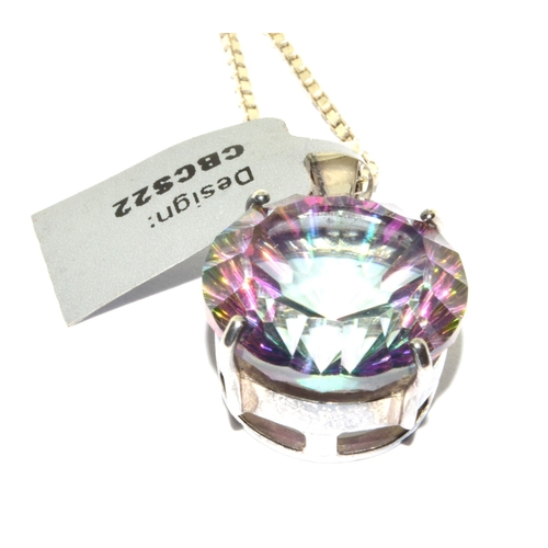 282 - Huge Rainbow Mystic Topaz 925 silver pendant and chain