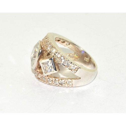 287 - Stylish heavy weight 925 silver cz ring size L