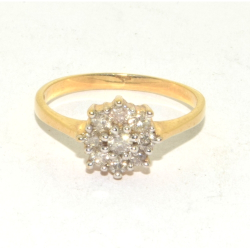 290 - 9ct gold ladies Diamond cluster flower shape ring size N