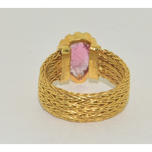 305 - Large natural pear shape Pink Tourmaline and gold on sterling silver ring size P