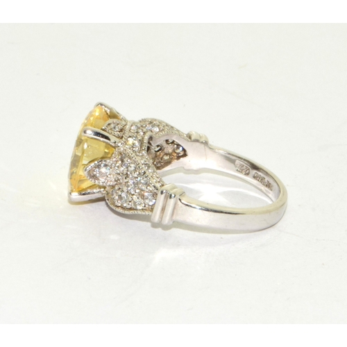 312 - Large lemon/white cz 925 silver solitaire ring size O