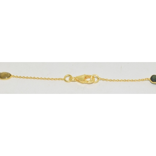 337 - Long gold on sterling silver Rainbow natural Tourmaline necklace approx length 35 inches