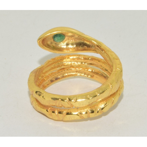 346 - Gold on sterling silver natural Emerald Snake ring size O