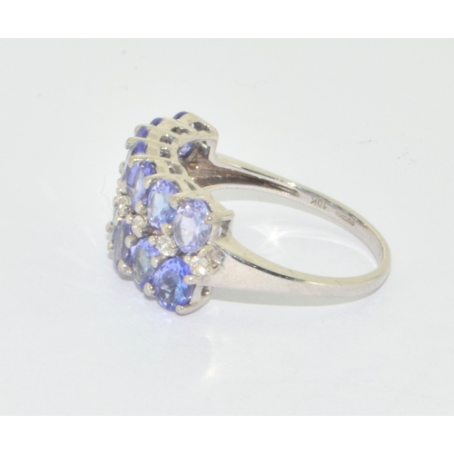 196 - 9ct white gold Tanzanite twin row ring 3.5grams size N