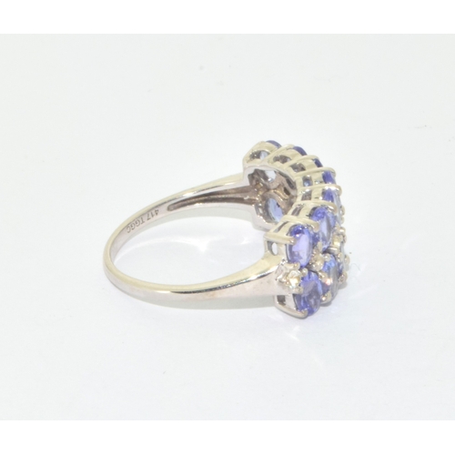 196 - 9ct white gold Tanzanite twin row ring 3.5grams size N