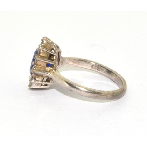 122 - 925 silver Sapphire halo cluster ring size N