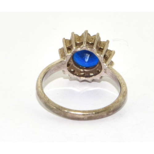 122 - 925 silver Sapphire halo cluster ring size N