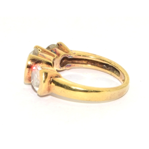 62 - 925 silver gilt trifold clear stone ring size M