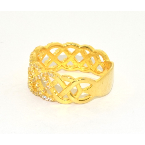 82 - 925 silver gilt lattice open work ring size S