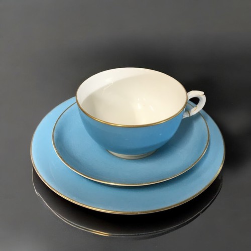 109 - Royal Worcester Turquoise White and Gilt Set of 6 Trios Teacups, Saucers and Plates with Some Spares... 