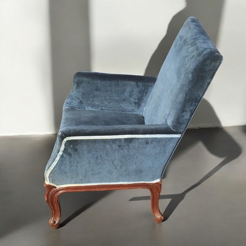 374 - Cambridge Style Navy Velvet Cabriole Leg Armchair.H 90cm x W 66cm x D 55cm