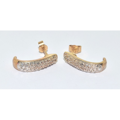 208 - 9ct gold white gemstone half hoop stud earrings 