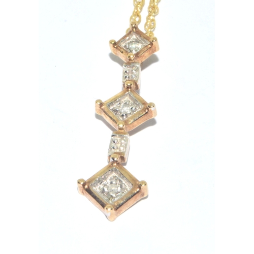 303 - 9ct gold drop Diamond pendant necklace on a 9ct  gold chain of 38cm pendant drop of 3cm