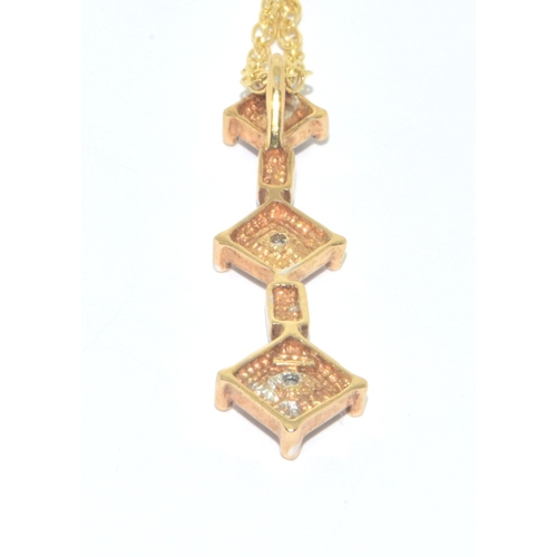 303 - 9ct gold drop Diamond pendant necklace on a 9ct  gold chain of 38cm pendant drop of 3cm