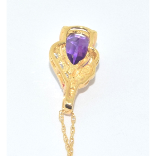 266 - 9ct gold Amethyst pendant necklace on a 9ct gold chain of 46cm