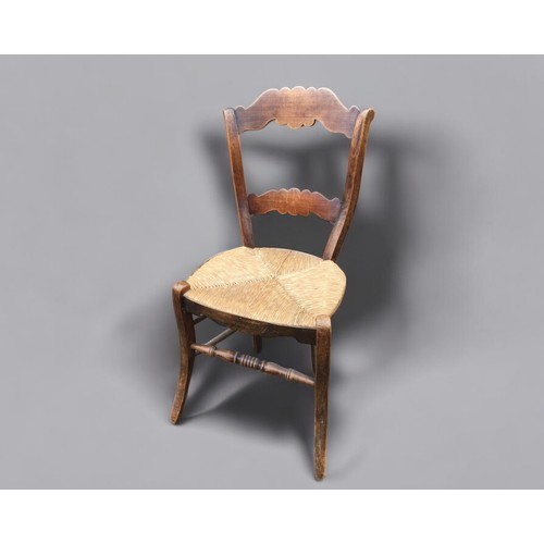 362 - Set of 4 Antique French Fruitwood and Rush Seated Chairs.