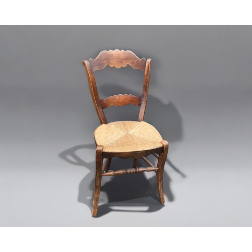 362 - Set of 4 Antique French Fruitwood and Rush Seated Chairs.