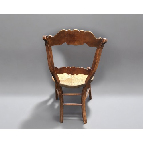 362 - Set of 4 Antique French Fruitwood and Rush Seated Chairs.