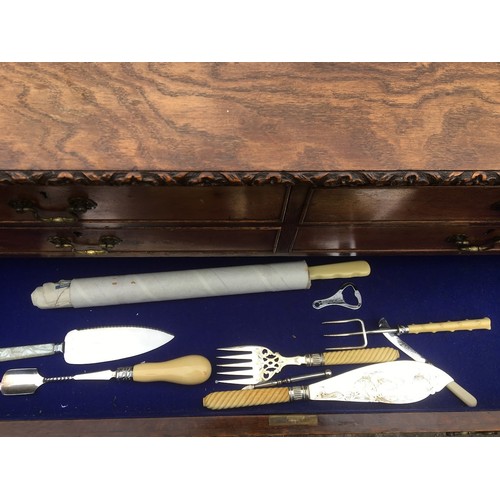 363 - Oak Early 20th Century Carved Buffet Style Fitted Cutlery Canteen Fitted Interior with Silver plate ... 