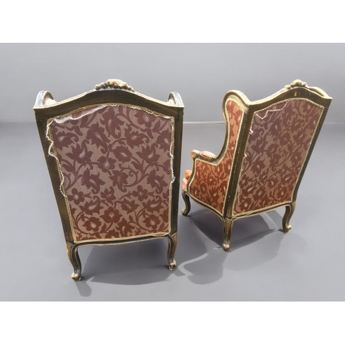 364 - Impressive Pair of Louis XV Style Gilt Wood Wingback Arm Chairs.H 122cm x W 69cm x D 64cm