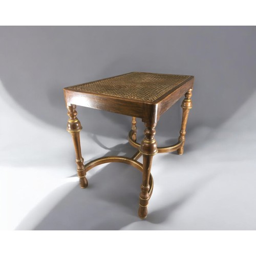 365 - 19th Century Crinoline Stretchered Rosewood and Bergere with Gilt Accents Stool.H 46cm x W 53cm x D ... 