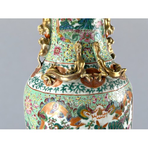 51 - A large Chinese porcelain Famille Verte floor vase.Qing dynasty, 19th century.Turquoise ground, fine... 