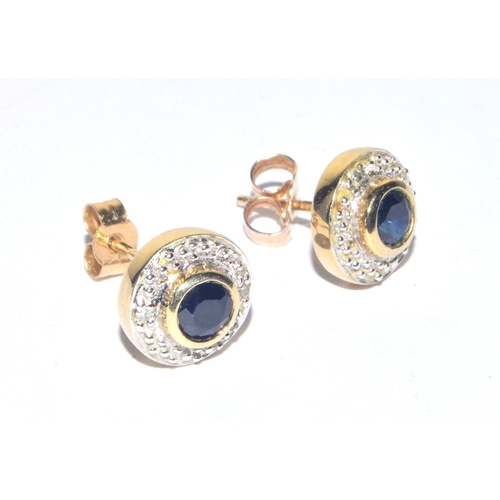 273 - 9ct gold Amethyst and Diamond halo stud earrings and posts 