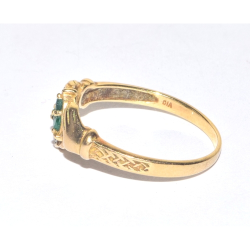 281 - 9ct gold Emerald and Diamond Irish Claddah ring very collectable size T