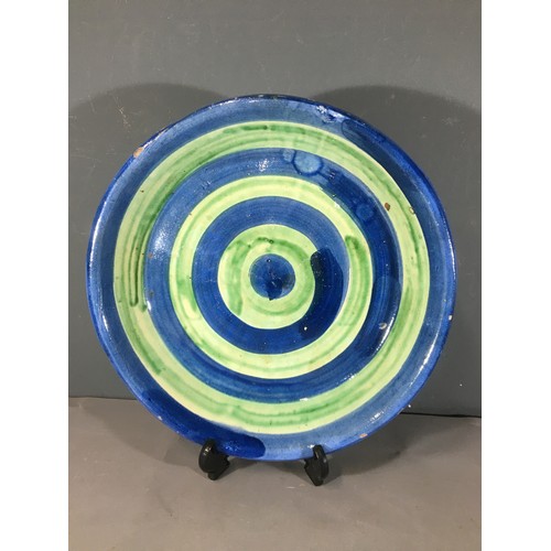 105 - Sooz Glazebrook (American) Swirl Pattern Green and Blue Bowl 35cm Dia and a Nic Harrison Celadon Gla... 