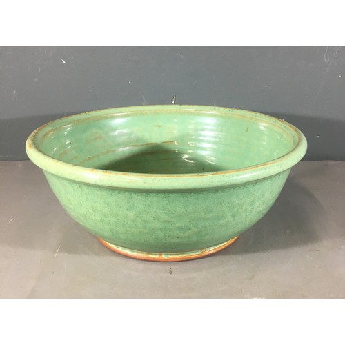 105 - Sooz Glazebrook (American) Swirl Pattern Green and Blue Bowl 35cm Dia and a Nic Harrison Celadon Gla... 