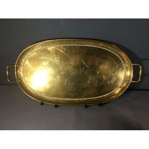 97 - Arts and Crafts Oval and Planished Brass Tray (59cm Handle to Handle) by Olbury and an assortment of... 