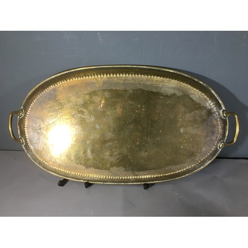 97 - Arts and Crafts Oval and Planished Brass Tray (59cm Handle to Handle) by Olbury and an assortment of... 